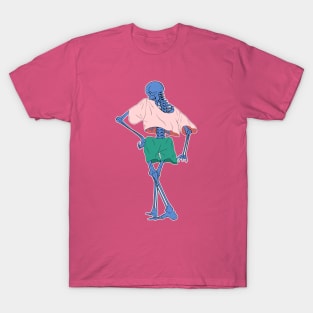 Blue Skeleton Pose Walking Sassy Skeleton T-Shirt